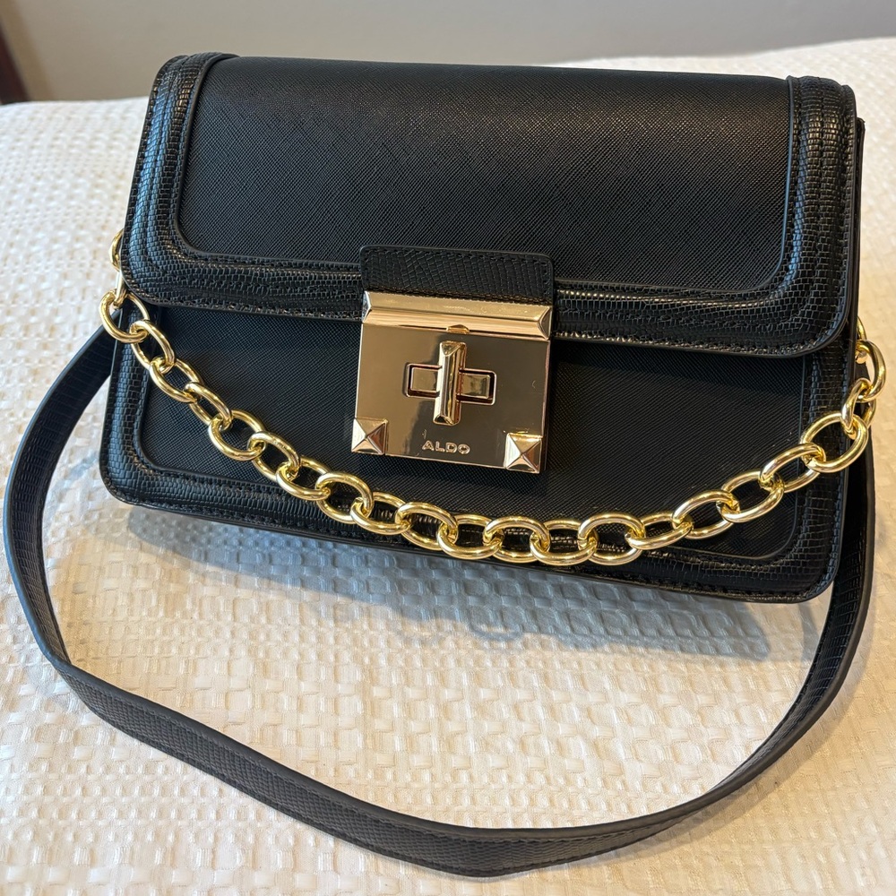 ALDO Black Handbag /Crossbody with Gold Chain